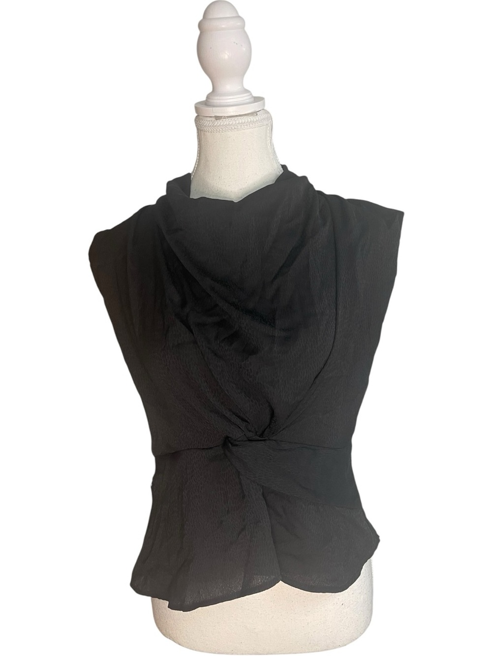 Zara Knotted Front Top Blouse Black